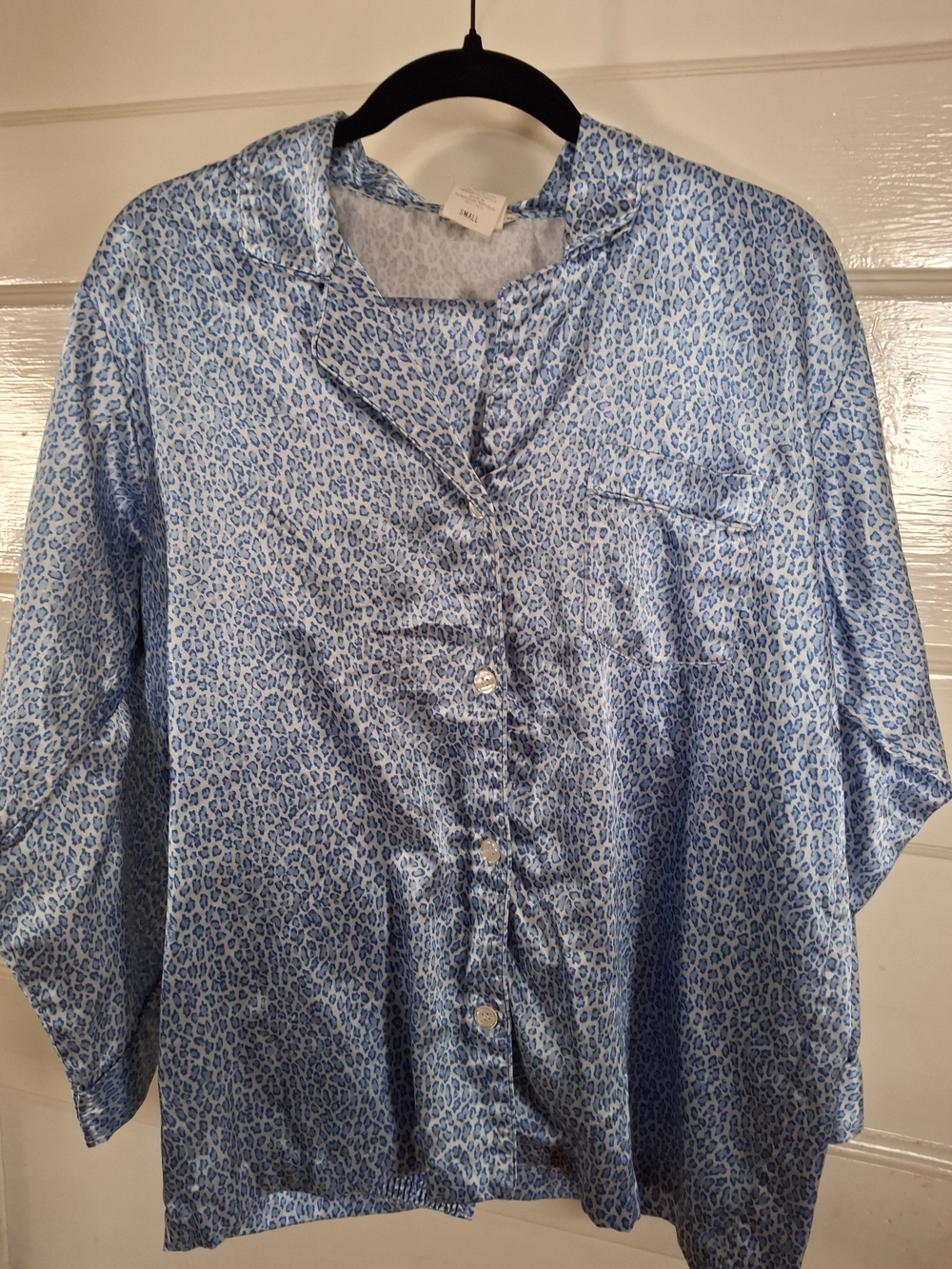 Anna NY Blue Leopard Animal Print Satin Pajama Set Small Y2K (Cfd009)